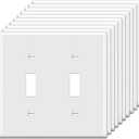 BESTTEN 10 Pack 2-Gang Toggle Switch Cover Plate, Double Light Switch Wall Plate, Unbreakable Polycarbonate Toggle Faceplate Cover, Standard Size, UL Listed, White