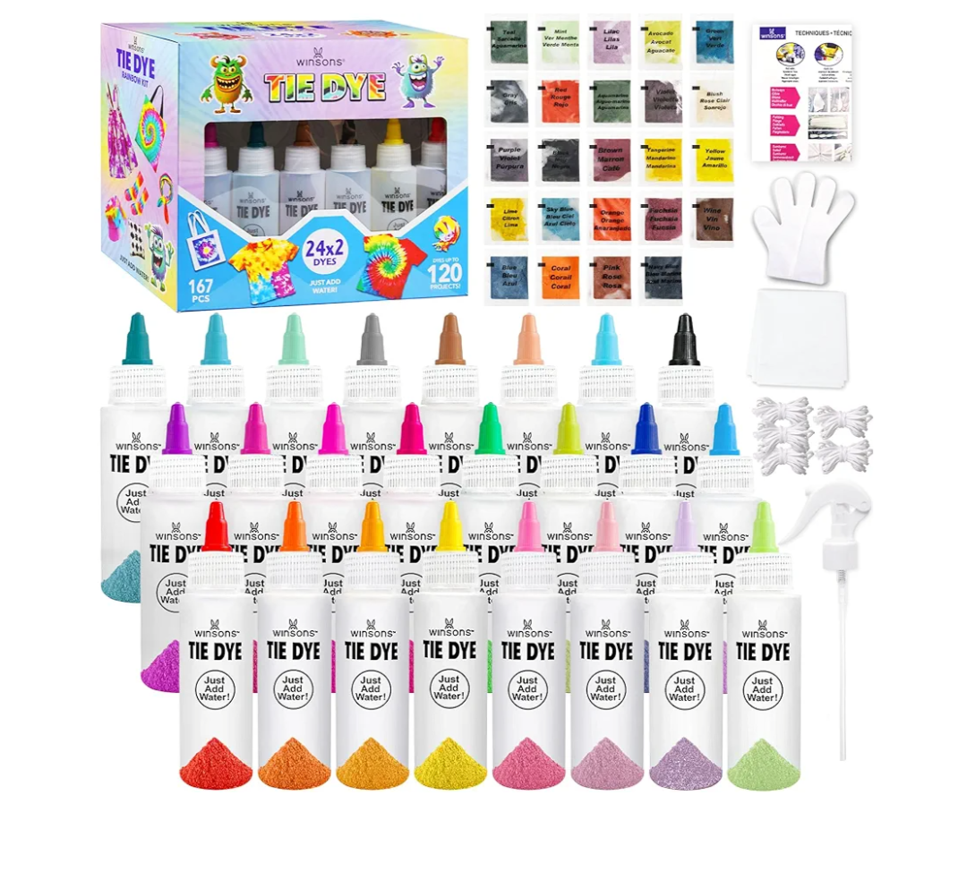 Pack Of 2 24 Colors Tie Dye Kit, Tie Dye Set for Kids, Pre-Filled Bottles, Non Toxic Permanent Fabric Dye Art Set, Easy DIY Fabric Art - Create Fun (24 Colors)