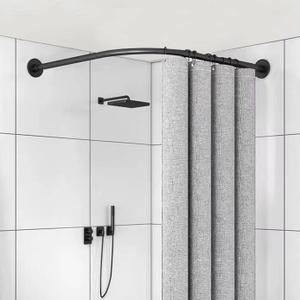 Corner Shower Curtain Rod, Shower Curtain Rod, Size 60"x60", Black Color, Stainless Steel SUS304, L Shaped Shower Curtain Rod, No Drill