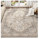 Washable Area Rugs for Living Room - 7x9 Neutral Vintage Distressed Floral Farmhouse Boho Large Soft Floor Rug Indoor Non Slip Carpet for Living Room Bedroom Dining Room Office -Brown/Multi