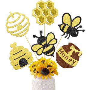 Honey Bee Party Centerpiece Sticks Glitter Bee Birthday Decorations 12PCS Happy Bee Day Table Toppers Beehive Table Centerpieces for Kids Oh Babee Baby Shower Supplies