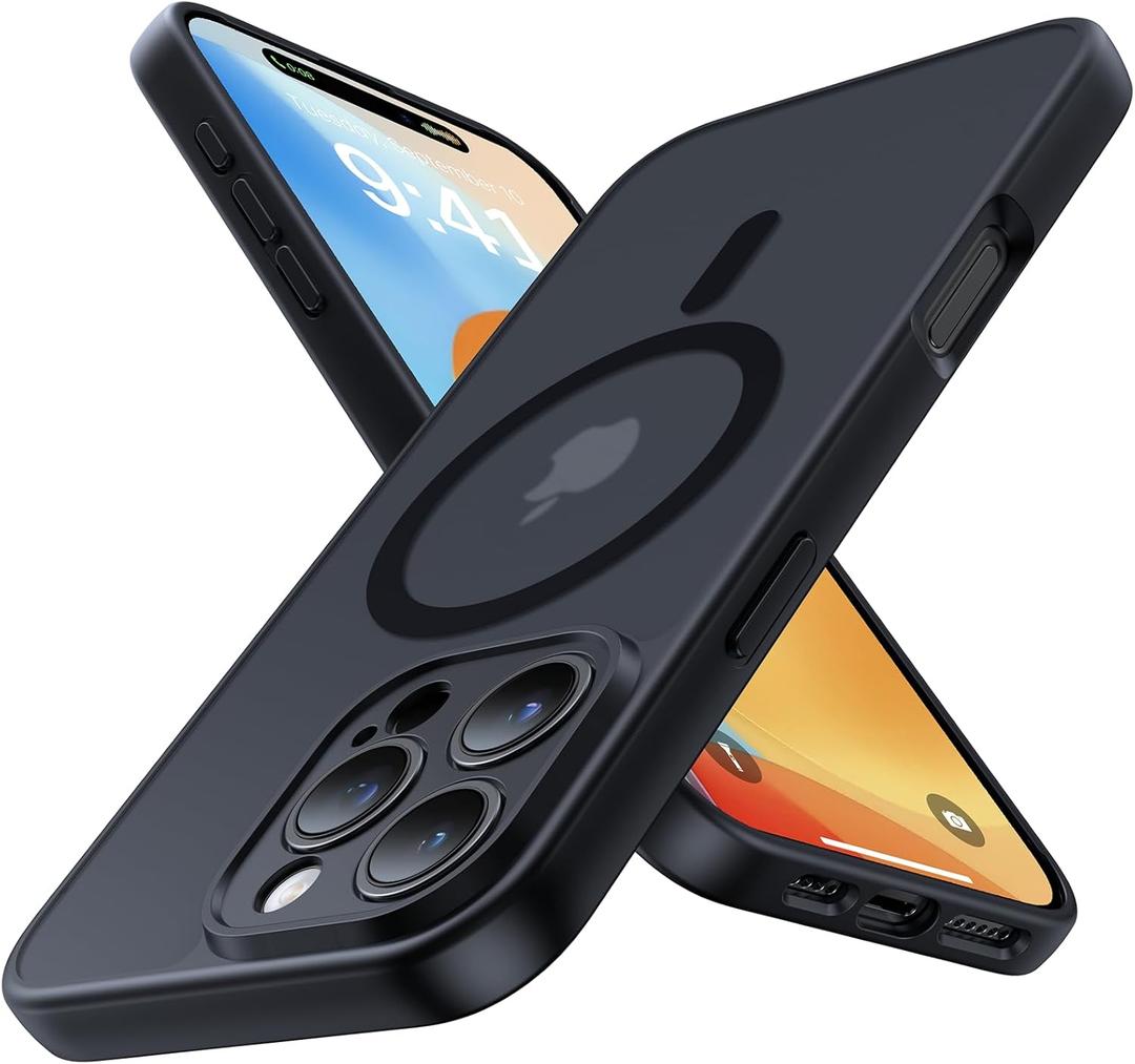 Magnetic for iPhone 16 Pro Max Case,Upgraded [Full Camera Protection][Compatible with Magsafe][Military Grade Protection]Shockproof Slim Translucent Matte Phone Case for iPhone 16 Pro Max,Black