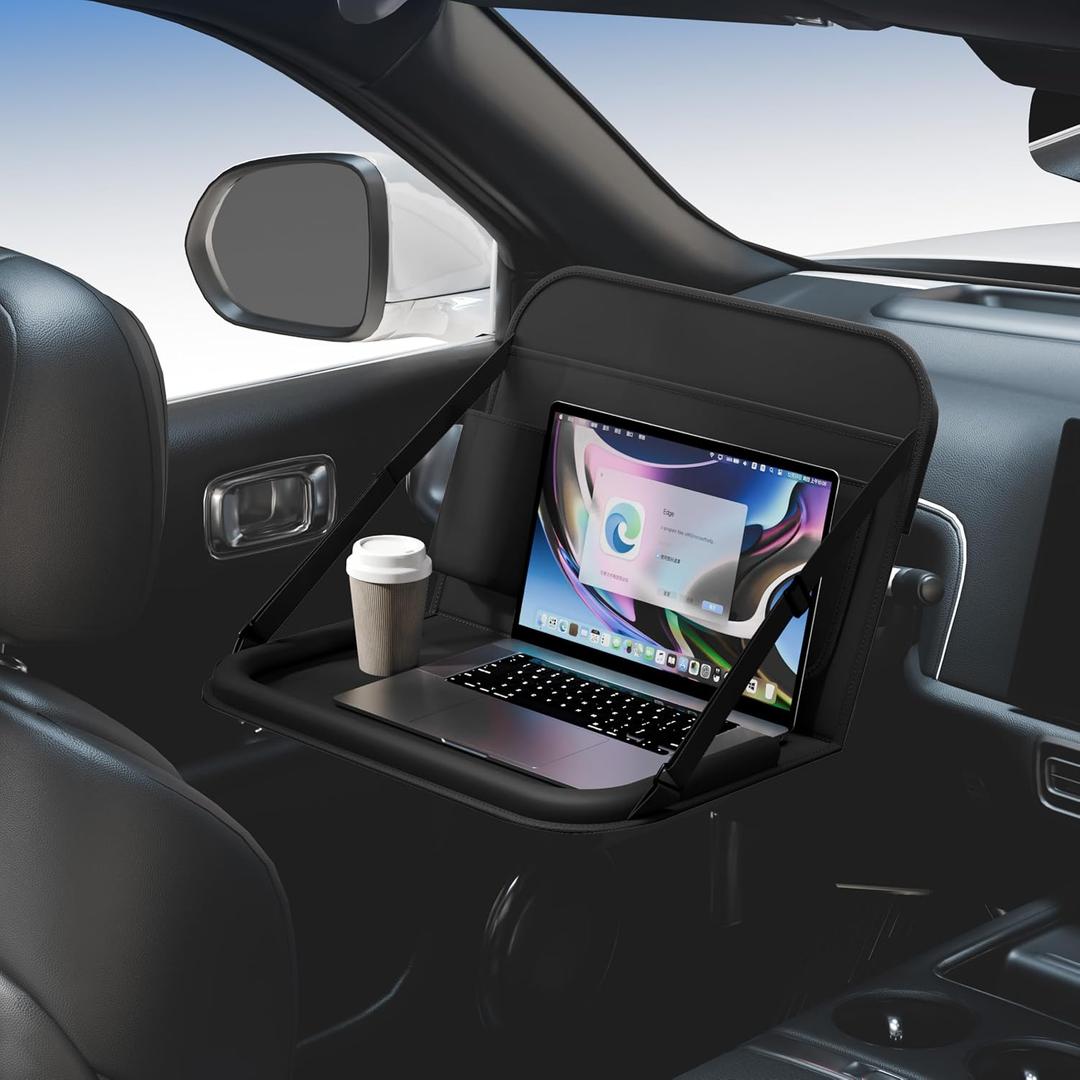 GMQ Backseat Car Organizer with Detachable Steering Wheel Tray 1 Pack,Car Back Seat Laptop Desk, Multifunctional Food Tray,Back Seat Car Storage & Tablet Holder for Kids (Black, 1PC)