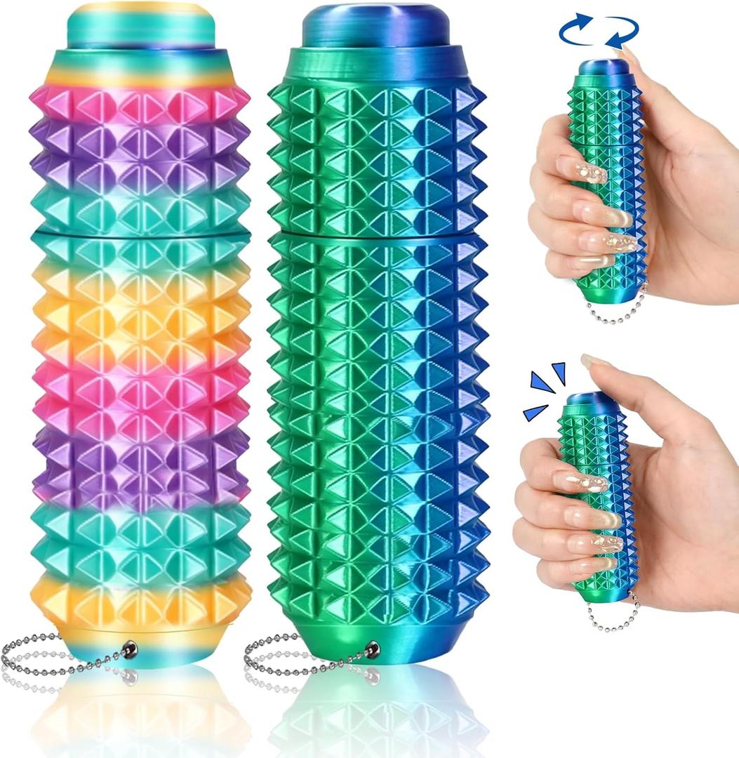 2 x 2PCS Little Ouchies Pain Stim Fidget Toys with Click Buttons, 3D Printed Anxiety Fidgets for Adults, 3-in-1 Spiky Grippie Sensory Rollers Fidget Keychain Toy for ADHD, Anxiety, Stress Relief, Autism