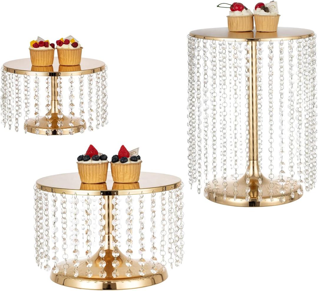 LANLONG Gold Metal Cake Stand for Set of 3, 12in Round Wedding Cupcake Holder for Table, Dessert Cupcake Pedestal Display Plate for Party Wedding Anniversary Baby Shower