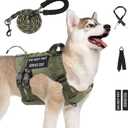 No Pull Tactical Dog Harness for Large Dogs, Escape Proof Molle Dog Vest Harness and Leash Set, Adjustable Military Service Dog Harness with Handle for Medium Large Dogs(Green, M)