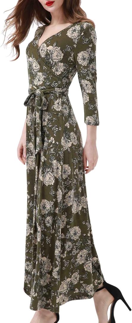Aphratti Womens 3/4 Sleeve V Neck Faux Wrap Maxi Dress Summer Casual Beach (XXL)