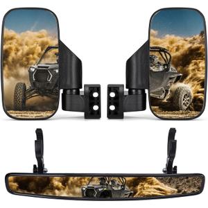 KEMIMOTO UTV Side Mirrors and Rear Center Mirror with 1.5" to 2" Roll Bar Cage Compatible with Polaris RZR 900, XP 1000/4, Pro XP/4, Turbo/4, Commander Maverick X3 Viking RhinoTeryx