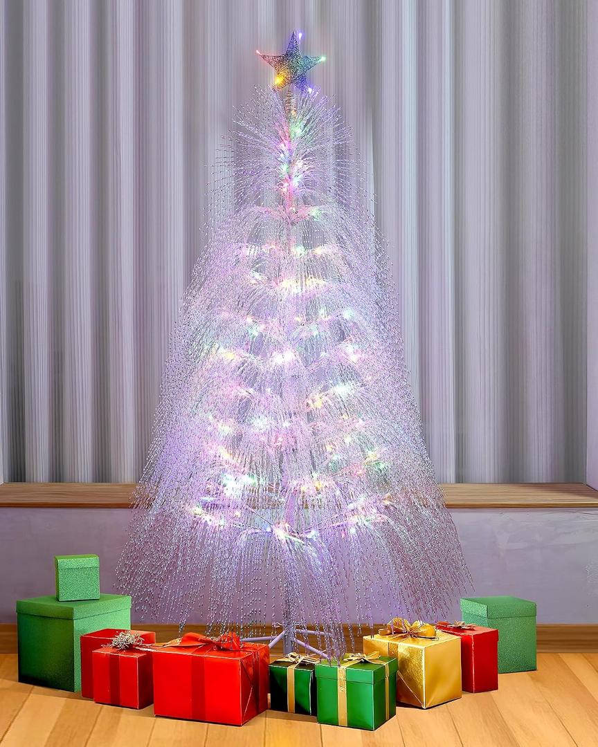 7ft Pre-Lit Artificial Christmas Tree, Christmas Tree with 180 LED Lights, 8 Lighting Modes, 2800 Tinsel Branches, Perfect for Indoor, Home, Party, Office, Apartment Decoration (Colorful)