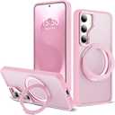 Zalinbo for Samsung Galaxy S25 Plus Case with 360Rotatable Magnetic Ring Stand Compatible with Mag-Safe Military Protection Shockproof Matte Translucent Phone Cases for Galaxy S25+,Pink
