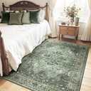 RELEANY Area Rugs 4'x6' Washable Non-Slip, Floral Vintage Distress Print Pattern Medallion Carpet for Living Room Bedroom Dining Room, Dark Green Gray