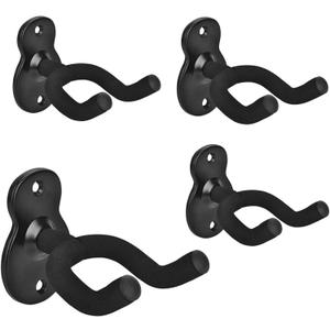 Guitar Wall Mount Hanger Metal 4 Pack, Guitar Wall Hangers Hooks Holder Stand Display with Screws - Easy to Install - Fits Guitars, Bass, Mandolin, Banjo
