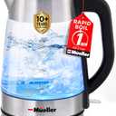 Mueller Rapid Boil Electric Tea Kettle 1.8L – Borosilicate Glass & Stainless Steel – BPA-Free Hot Water Boiler, LED Light, Auto Shut-Off, Boil Dry Protection Fast Water Heater – Kitchen Appliances