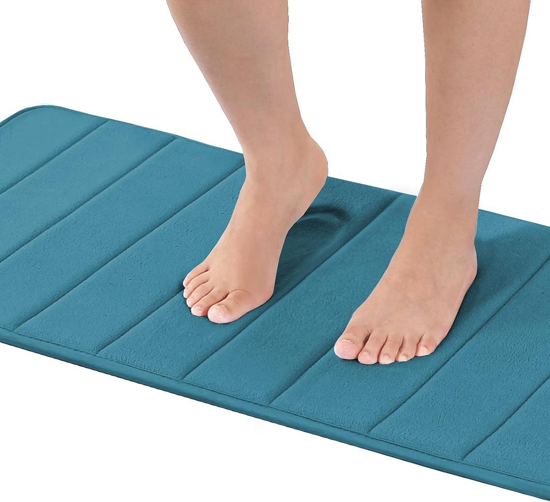 Flamingo P Memory Foam Bath Mat Rug Soft Non Slip Absorbent Bathroom Rugs, Machine Wash, Thick, Easier to Dry, 47x17 Inches, Dark Teal