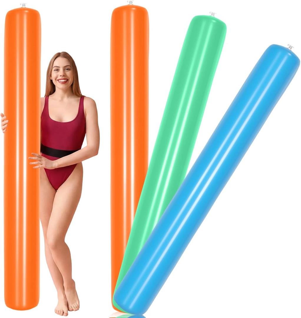 Meooeck 3 Pcs Jumbo Inflatable Pool Noodles 71", Thick Floating Swim Tubes for Pool Party, Large PVC Blow up Noodles for Summer Water Games Fun