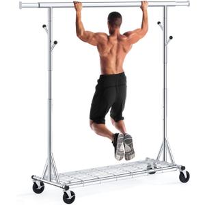 Heavy Duty Clothes Rack Load 480 LBS Metal Clothing Garment Rack Hang 200 pieces of clothing on Wheels Collapsible Rolling Portable & Adjustable with Hook for Hanging Clothes (Silver)