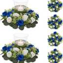 NUPTIO Artificial Flowers Candle Rings - 6 Pcs 14 inch Diam Large Champagne & White Fake Roses Wreath Wedding Centerpieces for Tables Spring Summer Wreath for Front Door Weddings Party Ceremony Decor