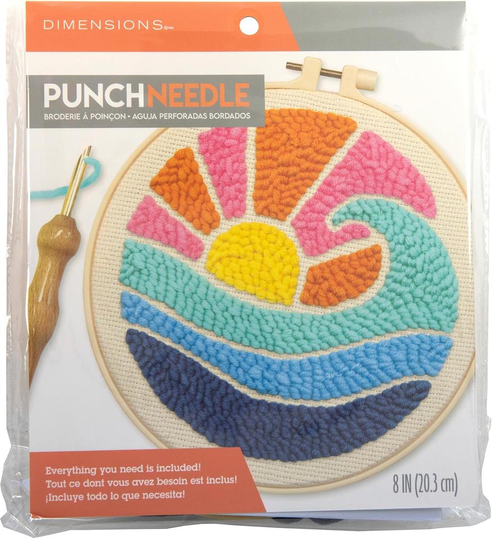 Dimensions 72-76388 Waves Punch Needle Kit for Beginners, 8" Diameter, Multicolor, 7pcs