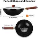 Carbon Steel Wok Pan, Woks & Stir-Fry Pans with Glass Lid Cookwares, Nonstick Wok, No Chemical Coated Round Bottom Hand Hammered Chinese Wok for All Stovetop Type