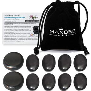 Maxdee Hot Stones Massage Set: 10 Small Hot Massage Stones for Professional or Home Spa Use, Ideal for Relaxation, Pain Relief, and Healing, 1.6" (8 PCS - 1.2 x 1.6 Inch + 2 PCS - 1.6 x 1.6 Inch, Black)