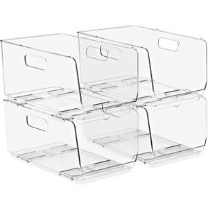 Sorbus Stackable Storage Bins Open Front - Clear Stackable Storage Bins - Pantry Bins for Storage and Organization - Acrylic Stackable Bins for Kitchen - Clear Pantry Organizer Bins (Medium 4 Pack)