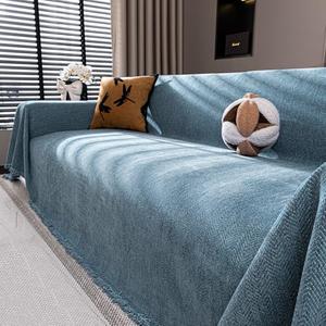 Nobildonna Chenille Couch Cover for Sofa Cover Washable Pet Scratch Couch Covers Tassel Sofa Slipcover for 2 Cushion Couch Furniture Protector Blanket for Living Room,Stone Blue 71"x102"