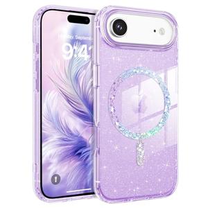 BENTOBEN Magnetic for iPhone Air Case 2025, Clear Crystal Glitter Bling iPhone Air Phone Case [Compatible with MagSafe] Shockproof Sparkly Cute Women Girls Cover for iPhone 17 Air 6.5", Glitter Purple