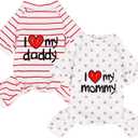 2-Pack Cotton Dog Pajamas Lightweight Dog Onesies for Small Medium Dogs and Cats Puppy Body Suits Cute Baby Dog Jumpsuit I Love My Mommy/Daddy Printed Pet Clothes, Grey Stars/Red Stripes, XXL