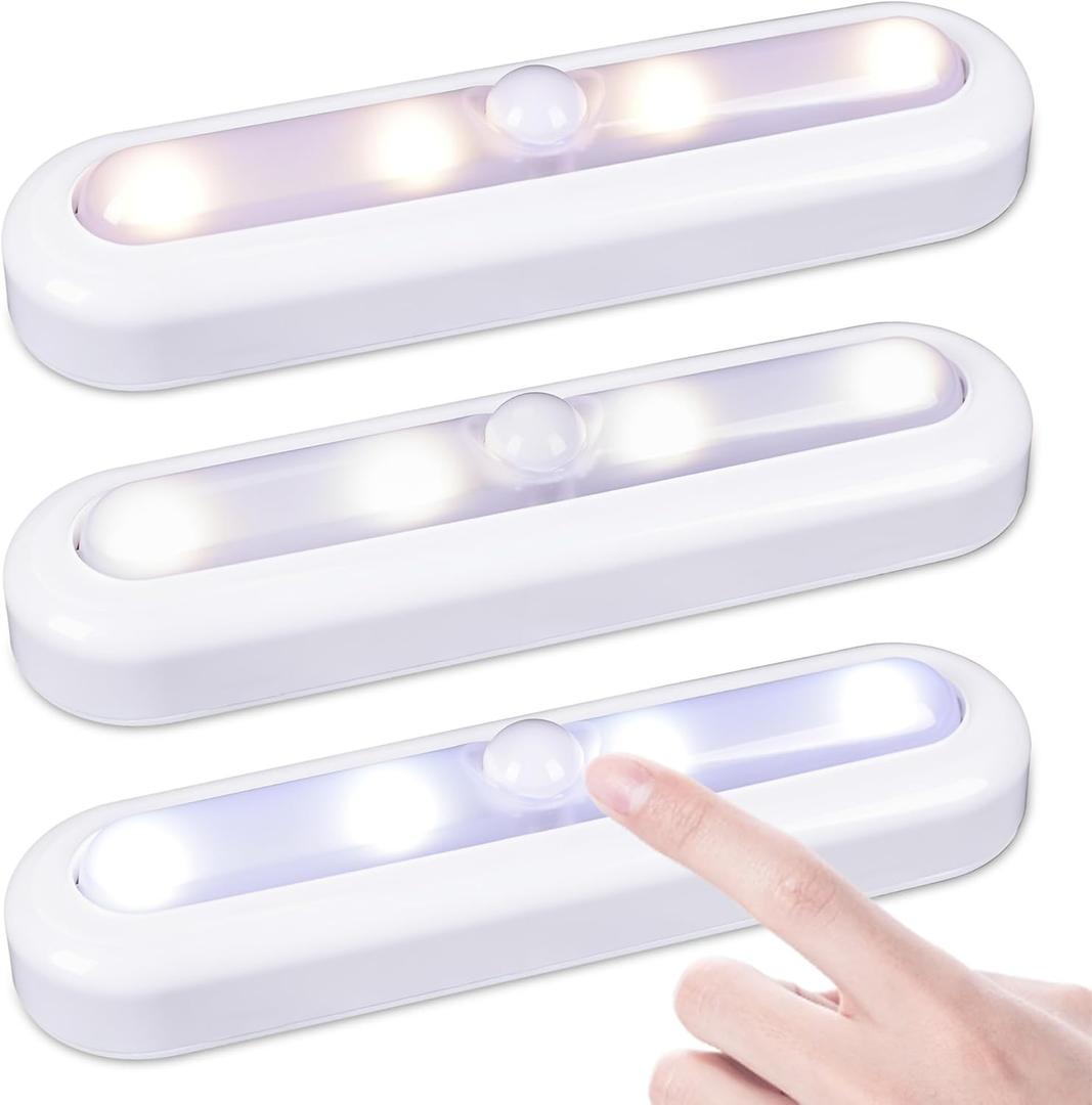 STAR-SPANGLED 3 Pack 7 Dimmable Push Tap Lights, Stick on LED Touch Lights AAA Battery Operated for Kitchen, Closet, Under Cabinet, 3 Color Modes