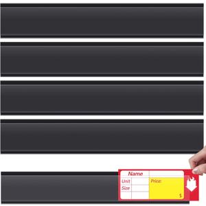 Spiareal 50 Pcs 47.8 x 1.38 Inch Shelf Label Strips Adhesive Back Stick on Data Price Tag Holder Clear PVC Adhesive Ticket Channel for Supermarkets Convenience Shops(Black)
