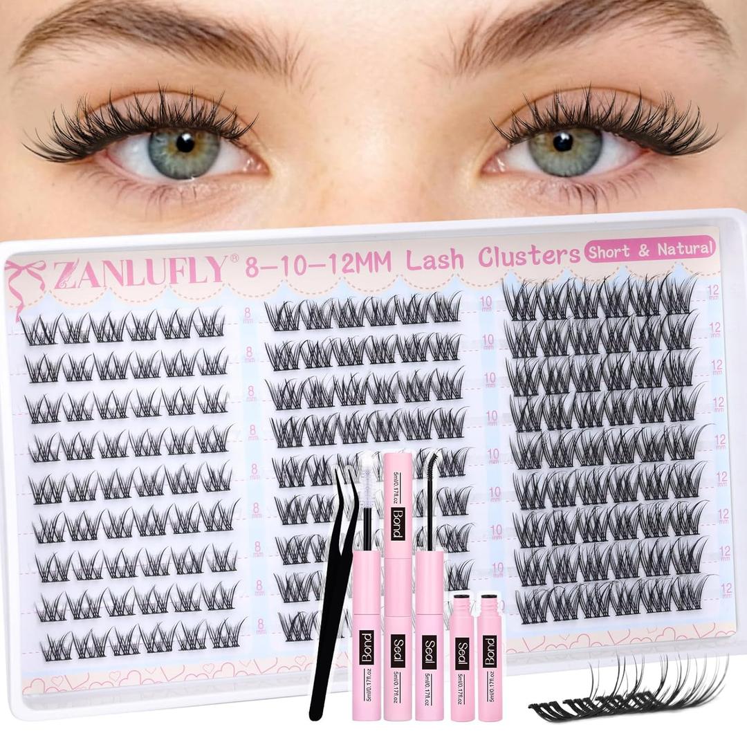 8-10-12MM Short Lash Clusters Kit Natural Cluster Eyelash Extensions Kit Wispy Eyelash Clusters Kit C Curly Lash Extensions 162pcs DIY Individual Lashes Pestaas Postizas Naturales by ZANLUFLY