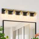 Modern Bathroom Light Fixtures Over Mirror, Vanity Lights for Bathroom Wall Sconces with Clear Glass Shades, E26 Socket (Bulbs Not Included), 5 Light, Black Gold
