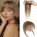 Benehair Clip on Bangs Real Human Hair with 360 Full Coverage, 3D Air Bangs for Daily Wear, Natural Seamless Fit for Women Medium Brown