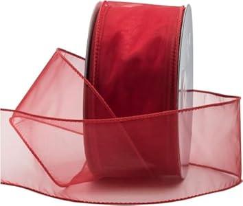 LOAVER Red Organza Wired Sheer Ribbon,2-1/2" x 50 Yards Metallic Edge Christmas Ribbon for Xmas Floral Crafts Decoration Wreaths Swags Gift Wrapping Supplies Red