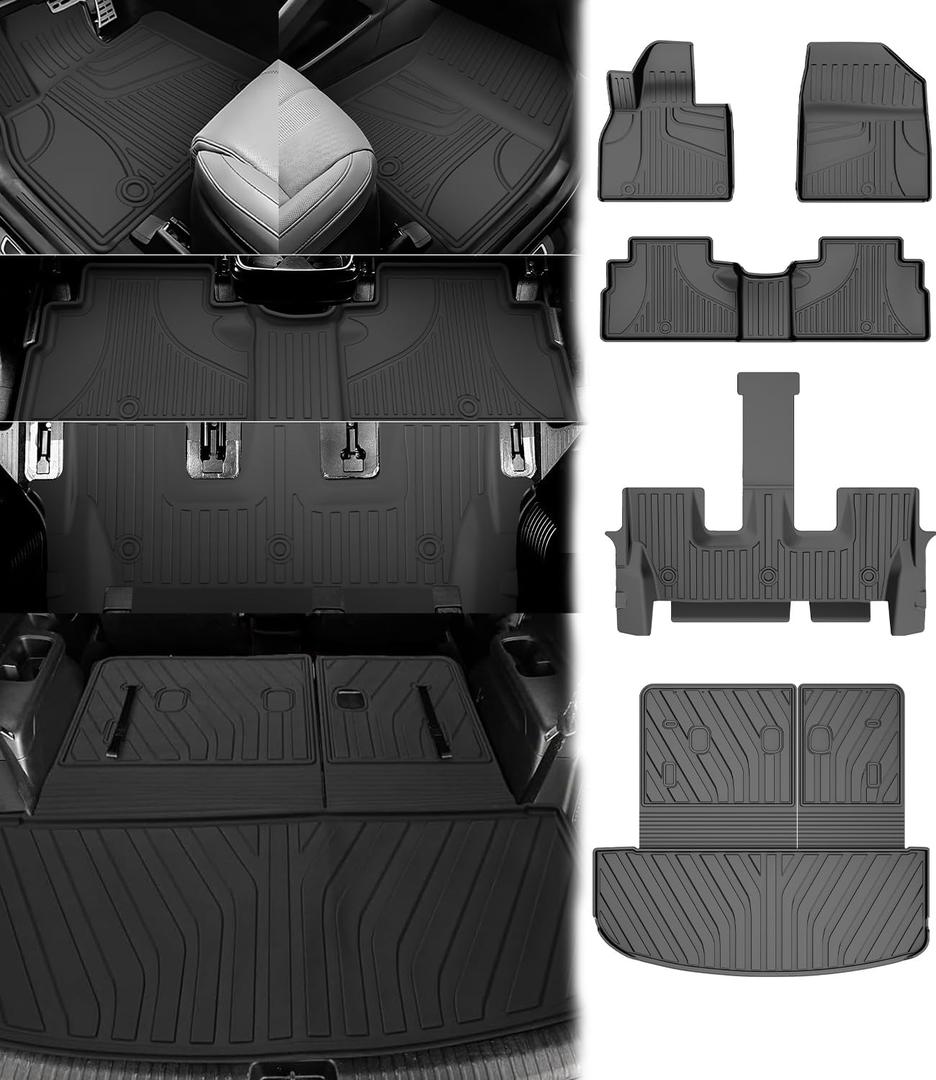 Floor Mats & Cargo Liner & Backrest Mat Fit for 2020-2025 Kia Telluride 7/8 Passenger Car Mats Accessories: All Weather TPE Trunk Mat Back Seat Cover Protector, Black