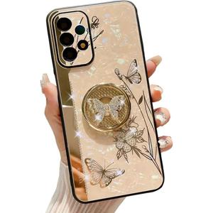 Topwin Galaxy A32 5G Kickstand Case, Cute Marble Conch Shell Floral Butterfly with Ring Stand Elegant Shockproof Protective Cover for Girls Women for Samsung Galaxy A32 5G (Rose Gold)