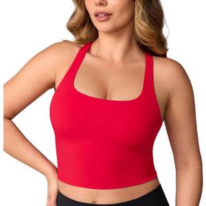 UNISSU Hugcurve Adjustable Racerback Longline Sports Bras Square Neck Padded Yoga Workout Crop Tank Tops for Women, XS