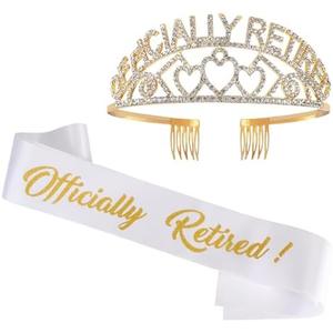 Excitsayno Retirement Crown & Sash - Retirement Party Decorations, Retirement Gift for Woman, Happy Retirement Decorations for Women, Best Retired Gifts, Favors