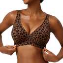 Jelly Wireless Bras for Women Comfortable Seamless Plunge Push Up No Underwire Adjustable Straps Tshirt Bra Leopard Coffee, XL
