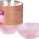 I00000 20 Pack 12 Ounce Pink Plastic Bowls Hammered Gold Rimmed Crystal Like, Heavy duty Disposable Bowl Set,Elegant Soup/Salad/Dessert/Ice Cream Small Bowls For Thanksgiving Party, Weddings, Catering