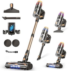 Cordless Vacuum Cleaner, Upgraded 600W 50KPA 70Mins Vacuum Cleaners for Home, Self-Standing Stick Vacuum, Wall Mount Charge & Touch Screen, Anti-Tangle for Pet Hair Carpet Hardwood Floor Car (Black)