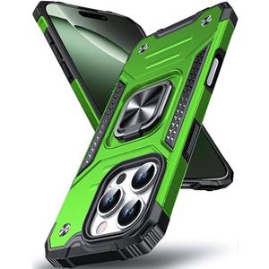 DASFOND Designed for 16 Pro Max Case with Stand, Enhanced 360° Rotatable Metal Ring Kickstand Military Grade Impact Resistant Shockproof Protective Phone Case Cover for iPhone 16 Pro Max, Green