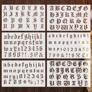 Outus 8 Pieces Letter Stencils Old English Reusable Plastic Calligraphy Letter Numerals Craft Stencils Gothic Font Alphabet Number Templates for Writing Drawing Painting DIY Crafts Scrapbook Journal