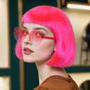 JoneTing Megenta Pink Bob Wig+Hair Cap+Sunglasses Neon Short Bob Wig Synthetic Party Wigs for Women Pink Funny Cosplay Wigs for Cosplay Halloween Party