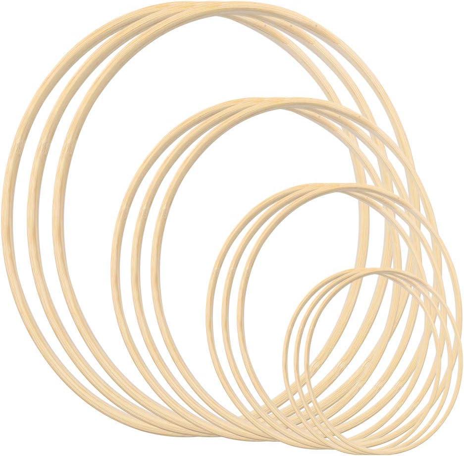 Gukasxi 12pcs 4Sizes (6/8/10/12 inch) Wooden Bamboo Floral Hoop Wreath Macrame Craft Dream Catcher Hoops Rings for DIY Weddding Wreath Decor, Macrame Dreamcatcher, Wall Hanging Crafts