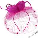 Women's Fascinators Hats Tea Party Hats for Women, 50s Flower Feathers with Veil Headwear for Tea Party Dresses Accessories