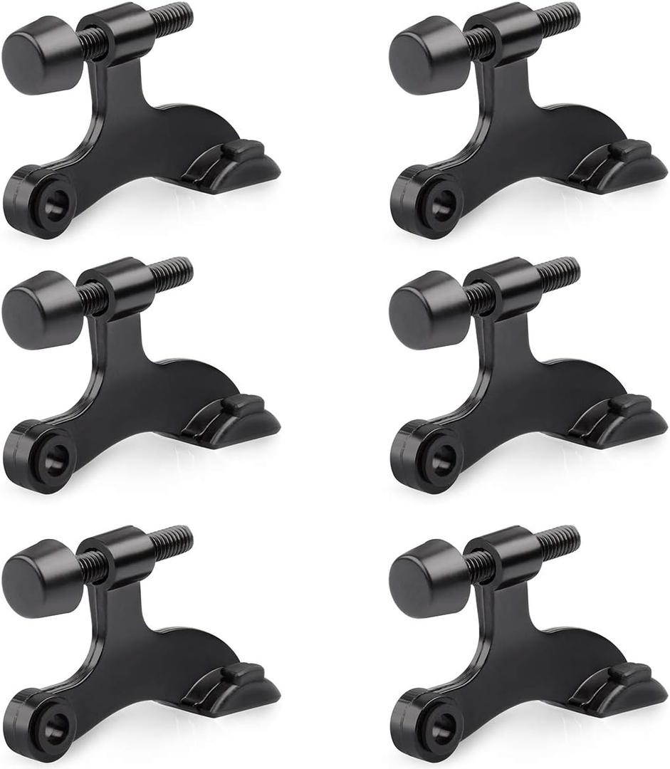HOMOTEK 6 Pack Hinge Pin Black Door Stopper, Adjustable Deluxe Heavy Duty Door Stopper 2-1/2"x1-3/4, with Black Rubber Bumper Tips