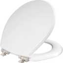 Mayfair Bennett Toilet Seat with Brushed Nickel Hinges, Slow Close Wood Seat, Secure Metal Hinges, Easy Install, Made in USA, Round, White