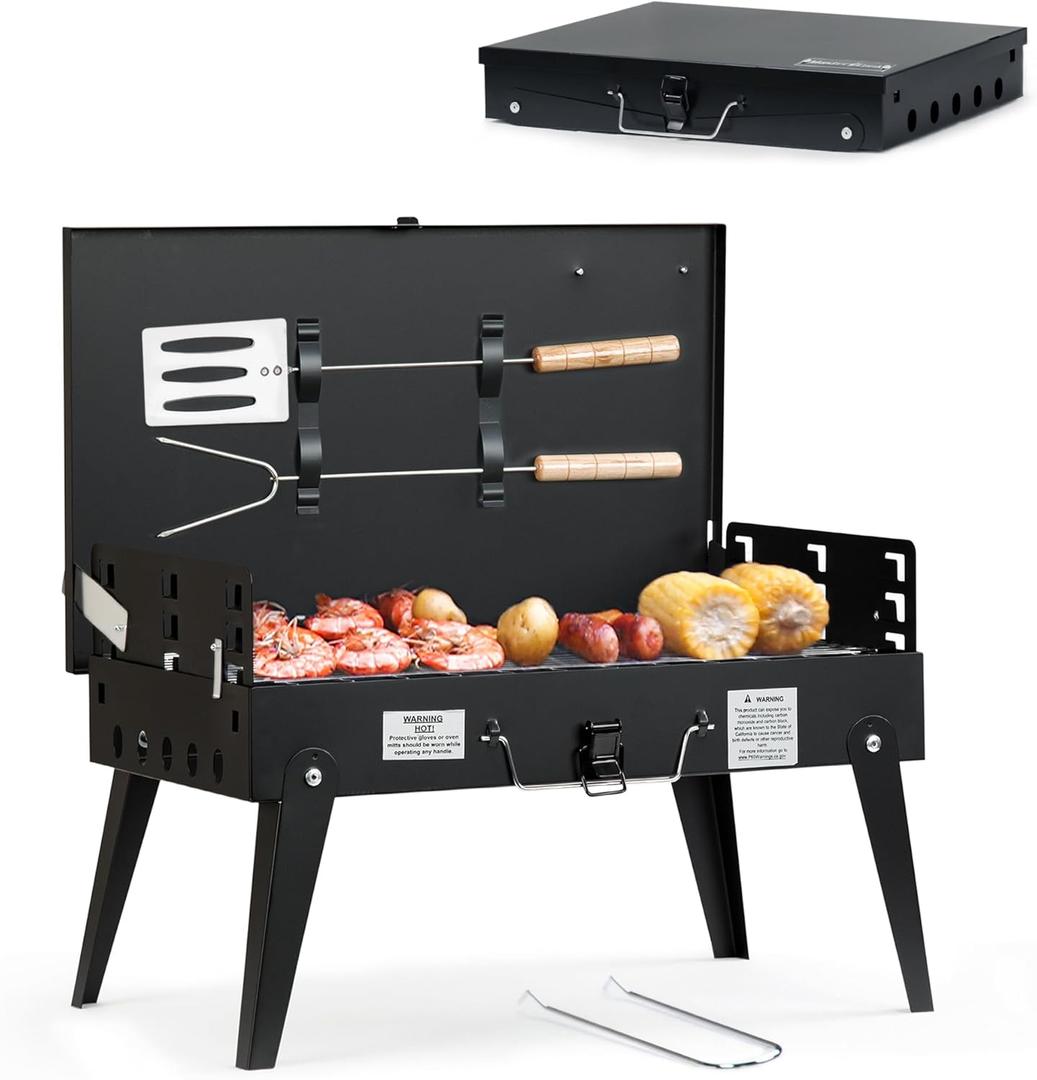 MASTER COOK Portable Charcoal Grill, Foldable BBQ Grill Kit Easy to Carry, Mini Tabletop Grill for Outdoor Camping, Patio and Picnic, 17.1*10.8*2.5