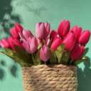 Artificial Fake Flowers for Spring Summer Outdoor Decoration,6 Bundles Realistic UV Resistant Silk Fabric Colorful Tulip Faux Plants for Outside Planter Home Porch Patio Decor(Pink Purple)